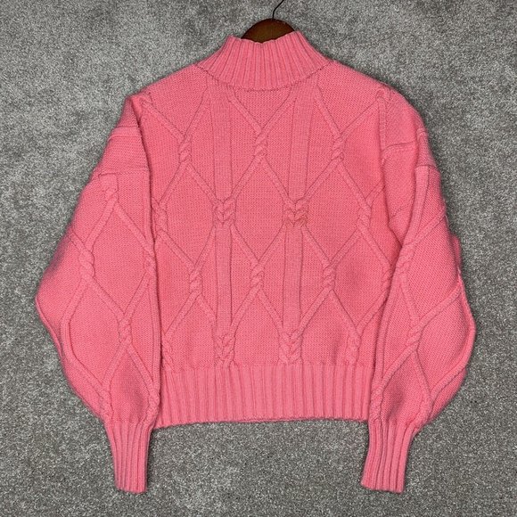 J. Crew Collection Womens Sweater Cable Knit Large L Pink Mock Neck Barbiecore - Picture 8 of 11